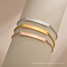 Adjustable Customize Jewelry Gold Plated Engravable Stainless Steel Blank Bar Bracelet